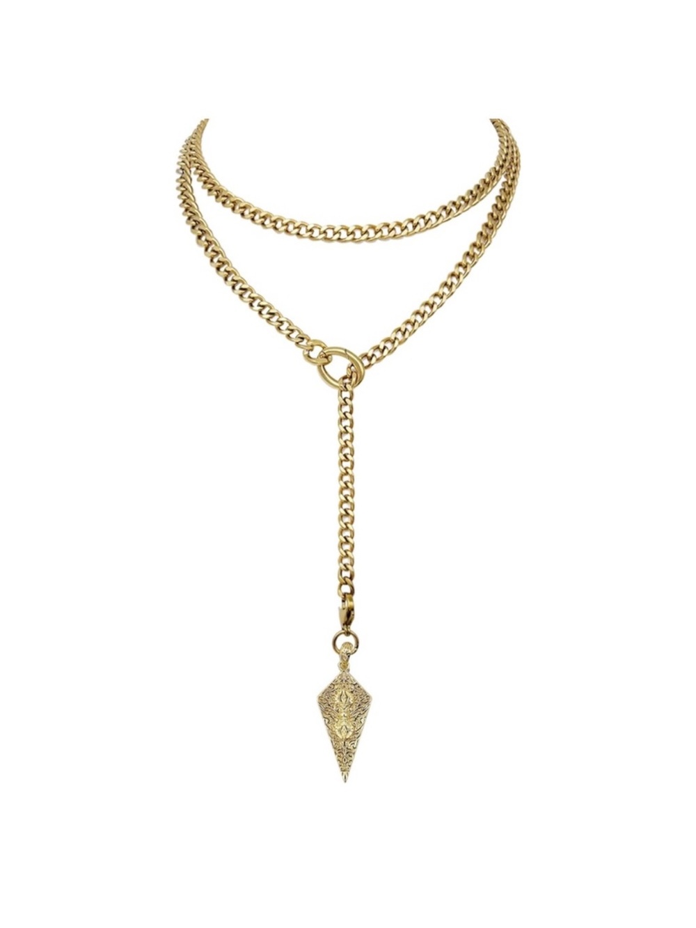 18K Gold Plated Knight Shield Long 39” Necklace
